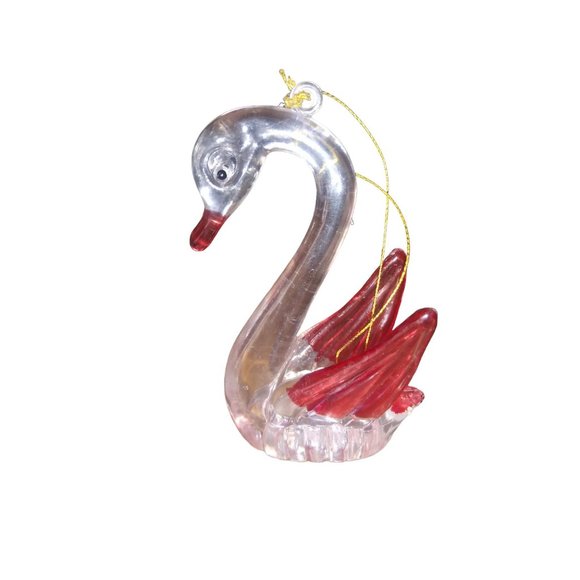 VTG Lucite Swan Ornament Acrylic Red Swan Holiday Ornament Hong Kong - Picture 3 of 8
